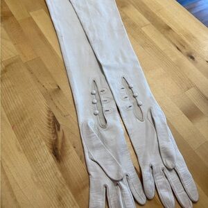 Long Ivory Leather Opera Gloves